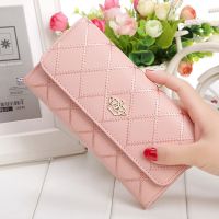 Dompet Wanita Kulit PU Pengait Clutch Wanita Mahkota Kisi Panjang Dompet Wanita Multi-slot Dompet Koin Tempat Kartu Uang Tas Ponsel