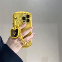 yqcx001 sell well - / Cute Yellow Bear Pendant Rhombus Bead Bracelet Clear Soft Case For IPhone 14 12 11 13 Pro XR X XS Max 7 8 Plus Shockproof Cover