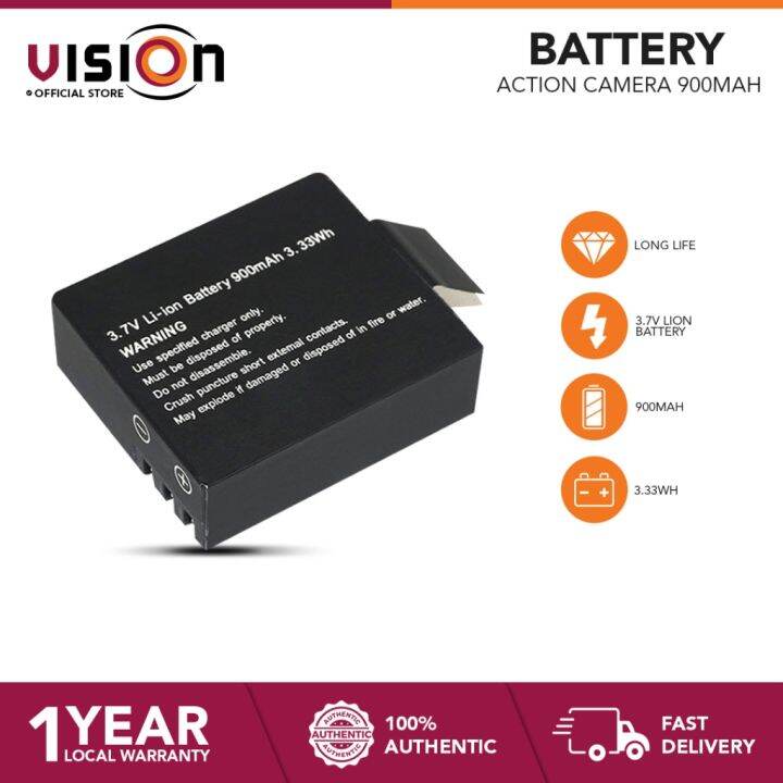 Vision 3.7V Liion action camera battery 900mAh 3.33Wh Lazada PH