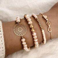 DIEZI Bohemian Beige Beaded Bracelets Set For Women 2019 New Vintage Round Flower Heart Charm Bracelet Femme Ladies Jewelry Replacement Parts