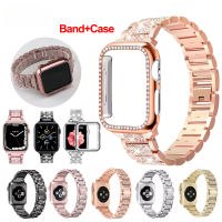 Diamond Case+With Strap For Apple Watch Ultra 49mm Band 45mm 41mm 42mm 38mm Stainless Steel Bracelet For iWatch SE 6 7 8 40mm