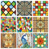 Customized European-style church colored retro glass stickers frosted window film bathroom anti-light window decals paper