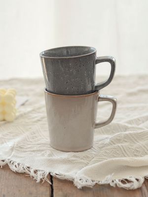 【STOCK】 [Super Durable Gray Cup] Textured Retro Mug Home Ceramic Cup Water Cup Milk Breakfast Cup