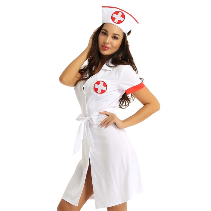 ที่ได้-ชุดคอสเพลย์ชุดคอสเพลย์พยาบาลพารามัลเฮอร์เซ็กซี่ชุดคอสเพลย์สำหรับหมอผู้ใหญ่-enfermeira-uniforme-vestido-de-festa-com-cinto-e-chap-u