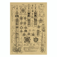 Rocket Sketch Vintage Cowhide Paper Poster Bar Cafe Dormitory Decoration Drawing Bedroom Wall Sticker Decoration Drawing