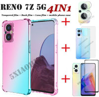 (4in1) เคสโทรศัพท์สำหรับ OPPO,เคสสำหรับ OPPO Reno 7Z 5G Reno 7 Pro 5G 6Z สี่มุมกันตกเคสโทรศัพท์มือถือไล่ระดับสี + ฟิล์มกระจกนิรภัย + ฟิล์มหลังคาร์บอนไฟเบอร์ + ฟิล์มเลนส์กล้อง