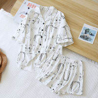 Pencil Cat! Summer New Ladies Pajamas Two-piece Large Size Short-sleeved Shorts thin 100Cotton Comic Cartoon Loose Home Service