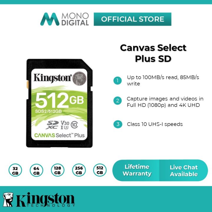 Memoria SD 64GB Kingston Canvas Select Plus 100 MB/s (SDS2/64GB