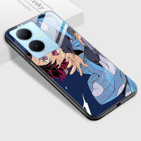 Hpcase สำหรับ Vivo Y78 Y78 5G + 5G เคสลายอนิเมะสังหารอสูรเคสมันวาวกันกระแทก Tanjirou Nezuko กระจกเทมเปอร์เคสฝาหลัง