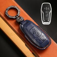 Leather Car Key Case Cover Shell Fob Holder Keychain For Ford Fusion Mondeo Mustang F 150 Explorer Edge 2015 2016 2017 2018