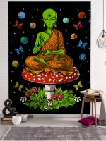 Illustration Design Alien Bohemian Mandala Wall Hanging Psychedelic Mushroom UFO Tarot Card Wall Hanging Wall Hanging Tapestry Tapestries Hangings