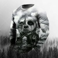 【Mens clothing】ขนาดบวก5XL ผู้ชาย3D HorrorPrint เสื้อยืด U Nisex O คอแขนยาวหลวมเสื้อยืดฤดูใบไม้ผลิฤดูใบไม้ร่วงขนาดท็อปส์