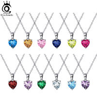 ORSA JEWELS 925 Sterling Silver Classic 12 Colors Birthstone Pendant Necklace For Women Necklace Jewelry Gifts Wholesale APN02