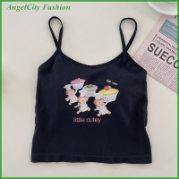 AngelCity เสื้อชั้นในพิมพ์ลายการ์ตูนสำหรับผู้หญิงเสื้อกล้ามเข้ารูป,เสื้อชั้นในแขนกุด