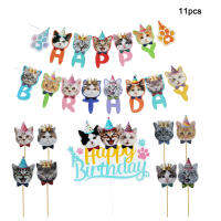 11pcs Party Supplies Cake Toppers Adequate Baby Showers Kids Girls Colorful Home Banner Cute Style Hotels Pet Funny Cat Birthday Decorations