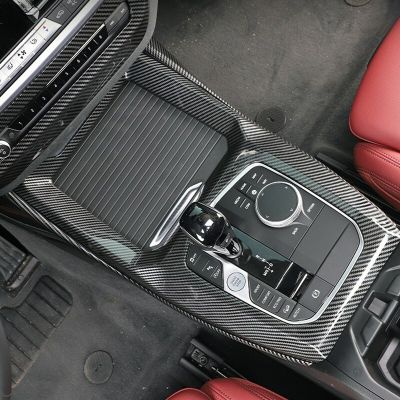 Serat Karbon Untuk BMW G01 X3 2022 2023 Kenop Pemindah Gigi Mobil Penutup Rem Tengah Potongan Stiker Aksesori Interior Otomatis