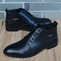 Autumn Winter Men Boots Breathable Pointed Toe Business Leather Boots Fashion Canvas High-Top Men Shoes Casual Zapatos Hombre