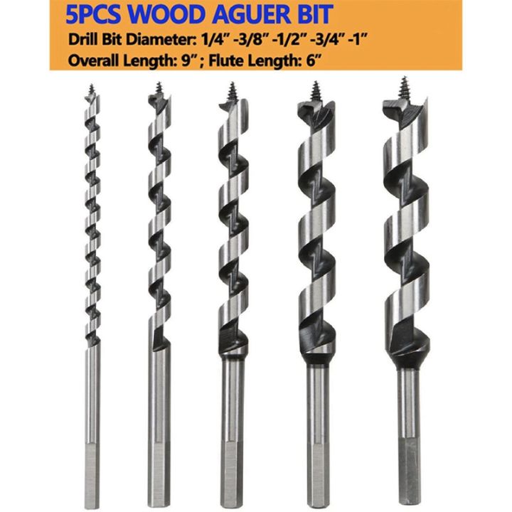 5pcs-wood-drill-bit-9inch-length-screw-point-hex-shank-drill-deep-hole-in-woodworking-cutter