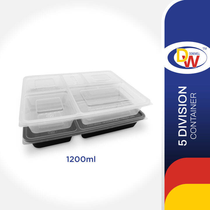 Donewell 5 Division Rectangle 1200 Microwavable Food Container Box