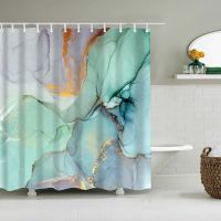 Baltan HOME LY1 Marble Bathroom Shower Curtain Abstract Paint Blue Green Jade Texture Purple Gold Stripes Digital Printing Decoration