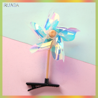 RUASA กิ๊ฟติดผมกังหันลมน่ารักเลื่อมที่มีสีสันของเด็กผู้หญิงเลเซอร์สำหรับเด็กกิ๊บปากเป็ดสีรุ้งกิ๊บหนีบผมพลาสติกแบบหวานเครื่องประดับสวมหัวของขวัญสำหรับกิจกรรมนักเรียน