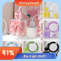 HONEYDEWD อุปกรณ์เสริมสายข้อมูล โบว์น๊อต สำหรับ iPhone เคสป้องกันสายเคเบิล ฝาครอบสายข้อมูล ฝาครอบหัวชาร์จ ตัวป้องกันปลั๊ก USB