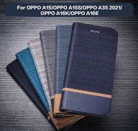 【ABW】 เคสกกระเป๋าเงิน PU สำหรับ OPPO A15โทรศัพท์แนวธุรกิจ A15S A35 2021 A16K A16E หนังสือนุ่มหลังซิลิโคนฝาครอบ