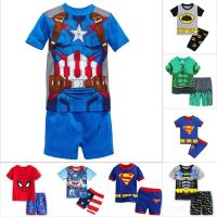 COD SDFGDERGRER NP3 New Superhero Superman Batman Hulk Captain America Kids Pajamas Short Sleeve T-shirt Shorts Set Summer Casual Homew