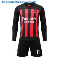 卐✎✾ NBA75thAnniversary4 AC Milan jersey long-sleeved football uniform suit No. 11 Ibrahimovic No. 9 Giroud match training custom printed uniform