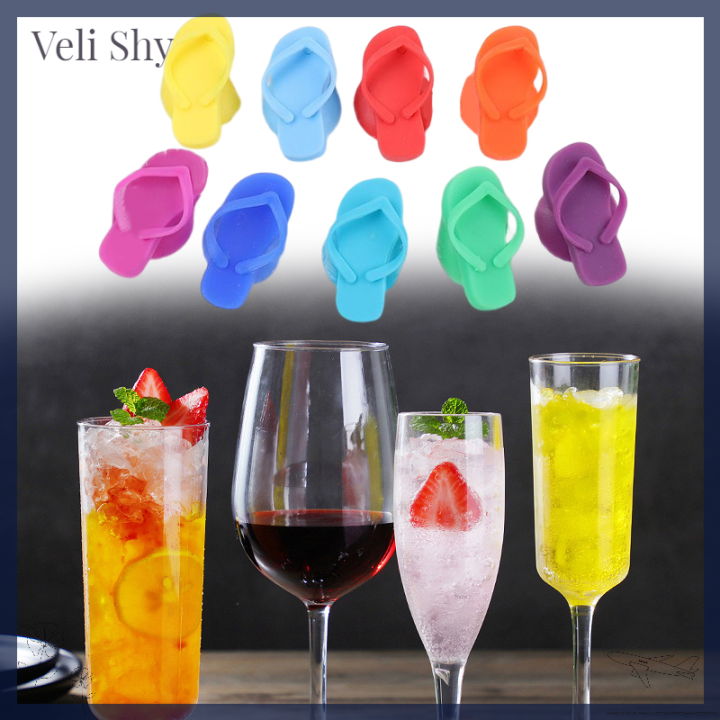 veli-shy-ชุดรองเท้าแตะซิลิโคน9ชิ้นแก้วไวน์สวยงามมาร์กเกอร์แก้วไวน์ปาร์ตี้ค็อกเทลสัญลักษณ์จุกดูดตัวระบุแก้วน้ำ