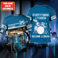 shirt, (สต็อกเพียงพอ) 3D all-print drum drummer T-shirt, drummer gift, musician Shirคุณภาพสูง size:S-5XL