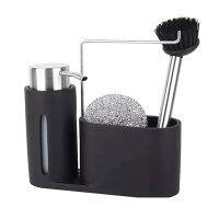 Sink Caddy Cleaning Kit Kitchen Caddy with Soap Dispenser Steel Ball and Brush Black Clean Group for Kitchen Organizing