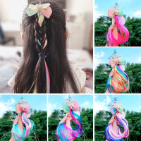 FAITOLAGI Unicorn Baby Hair Clips Girls Rainbow Bowknot Princess Kids Long Wig Hairpins Twist Braider Hair Braiding Tools Children Hair Accessories