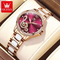 OLEVS 6656 Fashion Ceramic Band Watches For Women Waterproof Automatic Mechanical Women Wristwatches Luminous Perspective Window