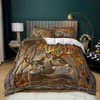 Animal Duvet Cover Set 2/3Pcs Deer Autumn Forest Leaves Bedding Set Wild Animals For Teens Queen King Size Polyester Quilt Cover