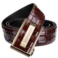 Hi-Tie Mens Designer Fashion Red Leather belt Men Gold Buckle Luxury Cool Leather Belt for Jeans Red Crocodile Strap DJ-2036-C