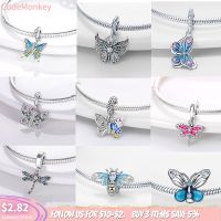 Hot Sale 925 sterling silver Flower Butterfly Charms keychain Beaded Fit Original pandora 925 Bracelet DIY Jewelry for women