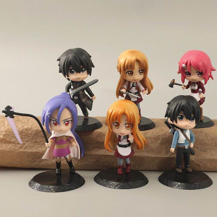 หุ่นดาบอะนิเมะออนไลน์6ชิ้นตัวเลขแอคชั่น-pvc-รุ่น-kirito-asuna-niitengo-ของขวัญเด็กของเล่นขนาด9ซม