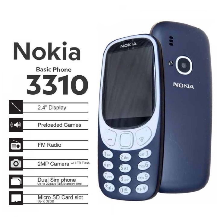 Original Nokia 3310 blue (Unlocked) 2G GSM 900/1800 Good Cheap Cellular  Phone