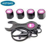 ♠☾✉ 5Pcs/Set Pink Crown Style Anti-theft Emblem Auto Car Wheel Tire Air Valve Caps With Wrench Keychain Zinc Alloy Stem Dust Cover A