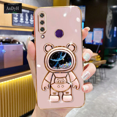 AnDyH Phone Case HUAWEI Y6P 2020/Enjoy 20E/Enjoy 10E 6DStraight Edge Plating+Quicksand Astronauts who take you to explore space Bracket Soft Luxury High Quality New Protection Design