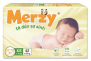 Tã dán sơ sinh Merzy XS 42 miếng siêu mềm min, thấm hút tốt