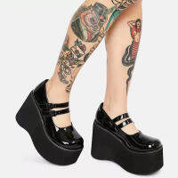 Goth Lolita Shoes Cute Mary Janes Pumps Platform Wedges Women Shoes Large Size 43 Pumps Sweet Gothic Punk Shoes