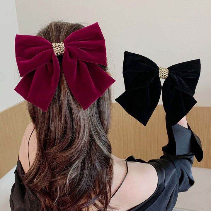 Ribbon Hair Tie Hair Clip Ribbon Korean Style Girls Ladies Women Elegant  Hair Ornaments Metal Chain Wine Red Ribbon Bow Korean Style Hair Clip Hair  Clip Velvet Bow Barrettes Women Hair Pins |