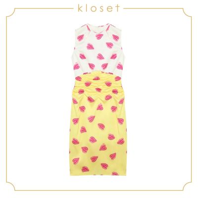 Kloset Printed Draped Dress (SS19-D006) เดรสผู้หญิง เสื้อผ้าผู้หญิง เสื้อผ้าแฟชั่น เดรสสั้น เดรสผ้าพิมพ์ เดรสแขนกุด