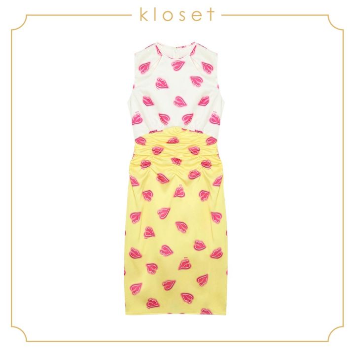 kloset-printed-draped-dress-ss19-d006-เดรสผู้หญิง-เสื้อผ้าผู้หญิง-เสื้อผ้าแฟชั่น-เดรสสั้น-เดรสผ้าพิมพ์-เดรสแขนกุด