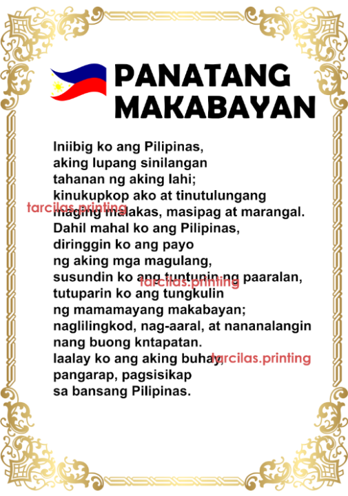 Panatang Makabayan Chart A4 Laminated High Print Quality | Lazada PH