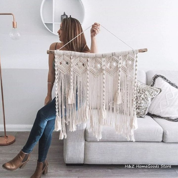 macrame-bobo-พรมแขวนผนังอุปกรณ์ประดับตกแต่งบ้านทอมือศิลปะนอร์ดิกพู่สำหรับห้องนอนหอพักอพาร์ทเม้น