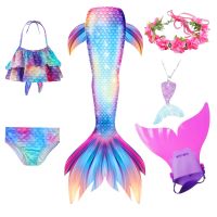 Kids Girls Swimming Mermaid Tail Mermaid Costume Cosplay Children Swimsuit Fantasy Beach Bikini Can Add Monofin Fin Halloween