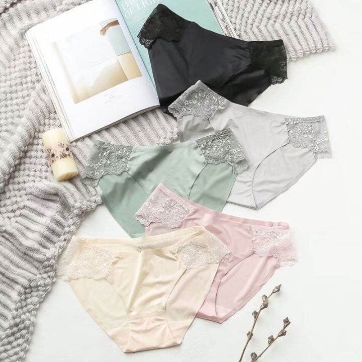 พร้อมส่ง-ล้างสต๊อก-sexy-lace-lady-underwear-briefs-r1013-ice-silk-กางเกงใน-กางเกงชั้นในหญิง-ชีฟอง-ไร้ขอบ